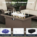 5 Pieces Outdoor Patio Furniture Sets with Rocking Swivel Chairs with 6-inch Thick Cushion and Fire Pit Table for Deck Lawn by GreenHaven Gardens