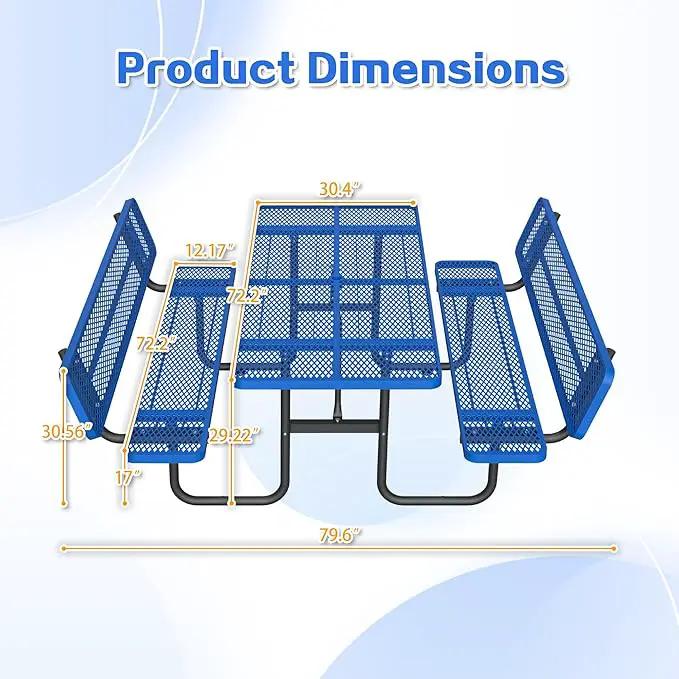 79'' Steel Rectangular Picnic Table for Outdoors, with backrest, Expanded, Lifetime Picnic Table with Umbrella Hole, Heavy Duty Sturdy Commercial Picnic Tables for Garden Courtyard BBQ, Blue, photo 2 of 9