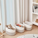 Storage Baskets for Organizing | 15"x10.2"x9.1" - 1 Pack Nursery Bin with Handles - Woven Cotton Rope Baskets for Dog Toys, Books, Shelf, Bathroom,Closet -Stylish Storage | White & Beige by TinyTreasures Baby Boutique