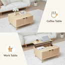 AVZEAR Wood Lift Top Coffee Table with Storage, Boho Modern Coffee Table with Nature Linen Doors & Large Hidden Storage, Rounded Corners Center Table Farmhouse Coffee Tables for Living Room, Natural by CozyNest Decor