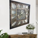 The Gears Clock 24'' Inch Square Real Moving Gear Wall Clock Vintage Industrial Oversized Rustic Farmhouse (Carbon Grey) by CozyNest Decor