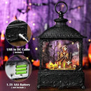 Halloween Snow Globe Lantern Ghost Snow Globe Halloween Decorations for Home Haunted House Pumpkin Ghost Tree Crow Rip Dancing Bats with Timer, USB and Battery Powered 12 inch by CozyNest Decor