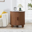 AVZEAR 24" Large Round End Table with Charging Station, Farmhouse Fluted Sofa Side Table with Sliding Tambour Door & Storage, Mid-Century Wood Nightstand for Living Room, Bedroom, Walnut by CozyNest Decor