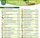 75 Vegetable & Greens Seeds Variety Pack, Garden Seed Starter Kit - Over 44,700 Non-GMO Heirloom Seeds for Planting Vegetables and Greens, Seeds Gift Seed Box with Gardening Supplies, Survival Kit by GreenHaven Gardens