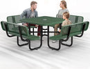 Metal Picnic Tables for Outdoors with Umbrella Hole - Coated Steel Heavy Duty Commercial Grade Table with Adjustable Seats (Green, 46 in, Square with Back, Expanded Steel) by GreenHaven Gardens