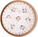Round Rattan Tray with Mother of Pearl Inlay & Wooden Base - Decorative Wicker Serving Tray for Coffee/Bread/Fruits, Food Storage & Display - Multipurpose Home Decor (M,Four-Petal Flower) by CozyNest Decor