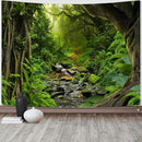 AMM Green Rainforest Tapestry Nature Forest Tapestry for Bedroom Aesthetic Misty Tropical Jungle Trees Flowing Stream Landscape Tapestries Wall Hanging for Living Room Dorm 48 x 36 Inch by CozyNest Decor