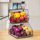 Fruit Basket, Stackable Wall Mounted Fruit Baskets, Potato Baskets Onion Storage for Kitchen, Hanging Wire Basket with Wood Lid, 2-Tier Vegetable Organizer Kitchen Countertop Organization by CozyNest Decor