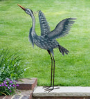 Regal Art & Gift Outdoor Garden Décor, Unique Bird Sculpture, Rustic Metal Bird Statues, Garden Ornaments, Bird Figurine for Lawn, Decorative Sculpture, Heron, Blue, Wings Up, 47"height by CozyNest Decor