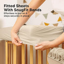 Waterproof Crib Mattress Protector Cover Fitted - 2-Pack Quiet Baby Crib Mattress Pad Sheets, 52" x 28" Soft Quilted Cotton Baby Sheet, Machine Washable, Easy Fit, Durable (Oat/Mavy) by TinyTreasures Baby Boutique