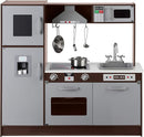 Amazon Basics Kids Upright Wooden Kitchen Toy Playset with Stove, Oven, Sink, Fridge and Accessories, for Toddlers, Preschoolers, Children Age 3+ Years, Espresso/Gray, 39x11.8x39'' by TinyTreasures Baby Boutique
