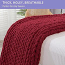 Bigacogo Chunky Knit Throw Blanket for Couch, 51x63 inches, 100% Hand Knitted with Thick Jumbo Chenille Yarn, Cozy Soft Large Rope Knot Cable Crochet Blankets for Sofa Bed Living Room, Red by CozyNest Decor