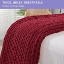 Bigacogo Chunky Knit Throw Blanket for Couch, 40x40 inches, 100% Hand Knitted with Thick Jumbo Chenille Yarn, Cozy Soft Large Rope Knot Cable Crochet Blankets for Sofa Bed Living Room, Red by CozyNest Decor