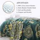 Snycler Boho Throw Blanket for Bed - 100% Cotton Ultra Soft Rustic Quilt - Green Boho Floral Printed Farmhouse Decor Bed Blankets, 80"×90" All Season Rustic Throw for Sofa Couch Chair by CozyNest Decor