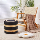 Wimarsbon 18'' Ottoman Pouf, Natural Braided Poof, Rustic Handweave Lounge Pouffe, Boho Footrest Stool for Bedroom, Accent Table or Seat for Living Room (Natural Water Hyacinth + Black Cotton Rope) by CozyNest Decor