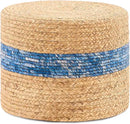 Handwoven Water Hyacinth Ottoman Pouf, Round Outdoor Footstool with Sturdy Frame, No Assembly Needed, Boho Accent Stool for Indoor & Outdoor Use – Patio, Balcony, Living Room (Blue) by CozyNest Decor