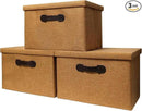 Enzk&Unity Decorative Storage Bins with Lids, Fabric Linen Foldable Storage Box with Handle Home Organizer for Shelf, Closet, Bedroom, Living Room, Office, 3 Packs, Brown by CozyNest Decor