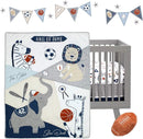 Lambs & Ivy Hall of Fame Sports Animals 5-Piece Crib Bedding Set - Gray/Blue by TinyTreasures Baby Boutique