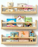 Natural Wood Wall Bookshelf for Kids Bedroom Set of 3, 24 Inch Wooden Floating Nursery Book Shelves for Baby Boys Girls Room, Mounted Toddler Book Shelf for Toy Organizers and Storage by TinyTreasures Baby Boutique