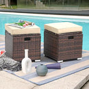 Patiorama 2 Piece Outdoor Patio Ottomans, All-Weather Brown PE Rattan Wicker Ottoman with Storage, Outdoor Footrest Footstool Seat w/Thick Cushion, Built-in Handle for Backyard Poolside Porch (Beige) by CozyNest Decor