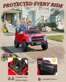 24V 2 Seater Ride on Toys for Kids, Licensed Ford F-150 Raptor Kids Electric Vehicles w/Remote Control, Power Pedal and Durable Wheels, LED Lights, Bluetooth, Truck Bed Storage (Red) by TinyTreasures Baby Boutique