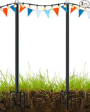 LAND·VOI Metal String Light Poles for Outside Hanging - Backyard, Garden, Patio, 2 Pack Lighting Stand with Adjustable Height for Outdoor Parties, Wedding, Extra-Long 5-Prong Claws, (9.6FT) FLP02B by GreenHaven Gardens