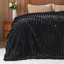 NEWCOSPLAY Faux Fur Throw Blanket Black 3D Ribbed Plush Thick Warm Blanket for Couch Sofa Bed 850GSM (Black Ribbed, Throw(50"x60")) by CozyNest Decor