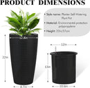 2Pack 22" High Modern Plant Pots Planter-Self-Watering Indoor/Outdoor Planting with Drain Holes, Water Level Monitor, Inner Bucket for Front Porch Patio, Black Rattan Conical by CozyNest Decor