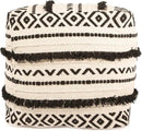REDEARTH · Tufted Pouf Ottoman with Filler Textured Storage Cube Bean Bag Pouffe Footrest for Living Room, Bedroom, Nursery, Kidsroom; 100% Cotton (17.5"X17.5"X17.5", Geometric Craft Black) by CozyNest Decor