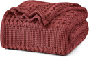 PHF 100% Cotton Waffle Weave Blanket King Size, Soft Lightweight Breathable Cozy Summer Blankets for Bed, Luxury Aesthetic Woven Bedding for Home Decor, 108"x90", Wine Red by CozyNest Decor