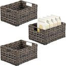 mDesign Woven Farmhouse Kitchen Pantry Food Storage Organizer Basket Bin Box, Container Organization for Cabinets, Cupboards, Shelves, Counter - Store Potatoes, Onions, Fruit, 3 Pack, Espresso Brown by CozyNest Decor
