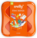 Welly First Aid Kit - Adhesive Flexible Fabric and Waterproof Bandages, Tape and Non-Stick Pads, Butterfly Strips, Single Use Ointments Triple Antibiotic and Hydrocortisone, and Ibuprofen - 130 Count by TinyTreasures Baby Boutique