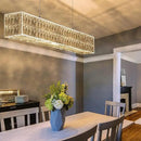 IKK Modern Rectangle Chandelier for Dining Room, Crystal Chandeliers with Stainless Steel in Chrome, Large Rectangular Pendant Light for Kitchen Island L40 x W6.7 x H6.3 by CozyNest Decor
