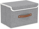 Yawinhe Collapsible Storage Bin, Cube Organizer Basket, Fabric Box with Lids, Washable and Leather Handle, for Home, Closet, Grey, 15.0''Lx9.8''Wx9.8''H, 1-Pack, USNK024GL-1 by TinyTreasures Baby Boutique