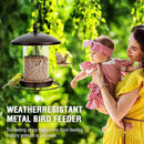 Metal Bird Feeder for Outdoors Hanging,3.0LB Seed Feeder,Easy to Fill & Clean,360° Feeding,Weatherproof Roof for Gardens and Wild Birds,Brown by CozyNest Decor