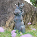 Rabbit Garden Statues Bunny Decorations - Easter Bunny Father with Baby Figurine Easter Gift Dark Gray Garden Spring Bunny Sulpture for Yard Framhouse Outdoor Décor 7*5.25*15.25 in Newman House Studio by GreenHaven Gardens