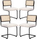 Natural Rattan Dining Chairs Set of 4, Modern Kitchen Chairs with Solid Wood Back, Upholstered Cesca Side Chairs with Comfy Linen Cushion by CozyNest Decor