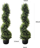 39 inchBoxwood Artificial Cedar Spiral Topiary Trees – Decorative Fake Greenery in Planter Pots for Front Porch, Outdoor Walkway, Entryway Decorating, Set of 2 by GreenHaven Gardens
