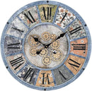 Unique Moving Gear Large Round Wall Clock 21inch-Battery Powered. Retro Industrial Steampunk Country Farmhouse Decor for Living Room Kitchen Bars cafes Offices(Blue/metal/21) by CozyNest Decor