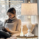 28'' Tall Farmhouse Table Lamps for Living Room, Bedroom Lamps Set of 2 with USB C+A Charging Ports, Rustic Farmhouse Nightstand Lamps for Bedside, Traditional Side Table Lamp with Fabric Shade by CozyNest Decor