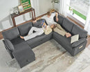 VanAcc Pull Out Sofa, 112 Inch Oversized U Shape Sleeper Sofa Couch with Storage Chaise & 3 Seater, Comfy Couch with Pull Out Bed for Living Room, Grey Linen by CozyNest Decor