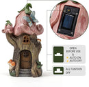 Fairy Garden Accessories Outdoor Statues, Mushroom House Decor,Large Gnome Solar Powered Lights Sculptures,Pink Resin Figurine Butterfly Figurines Lawn Ornaments for Patio Yard Decorations 11Inch by CozyNest Decor