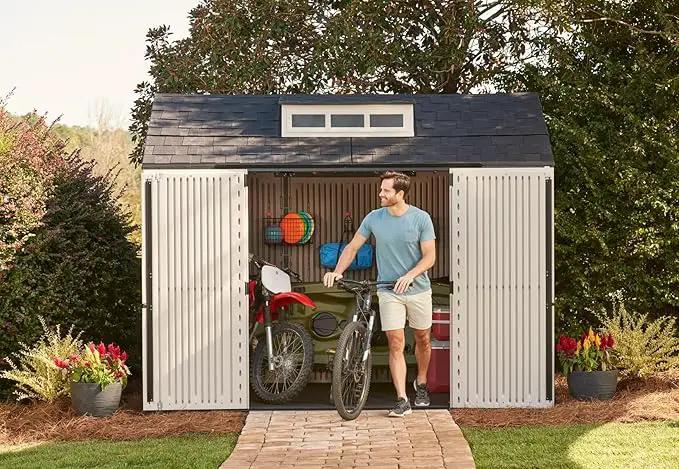 Rubbermaid Extra Large Resin Outdoor Storage Shed With Floor (7 x 10.5 Ft.) Weather Resistant Brown Organization for Home/Lawn Mower/Backyard Equipment/Bike Storage/Pool Supplies, photo 10 of 18