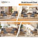 VINGLI Boho Braid Accent Armchairs Set of 2,Mid-Century Modern Chiars with Solid Wooden Armrest,Comfy Louge Cushion Chairs with Waist Pillow for Bedroom,Living Room,Reading Room, Gray by CozyNest Decor