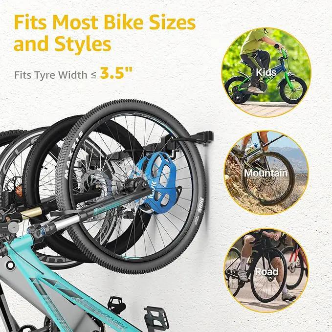 monTEK Enhanced Bike Storage Rack, Adjustable 4-Bike and 2-Helmet Hangers for Indoor Bike Storage, Customizable for Various Bike Sizes, Heavy-Duty Steel Bike Wall Mount, Max Load 265lbs, 48-in, photo 7 of 9