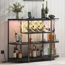 Wine Cabinet Coffee Table with Power Socket and LED Light, Three Tiers Coffee Bar Table Wine Rack Liqour Bar with Large Storage for Home Kitchen (Black) by CozyNest Decor