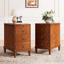Set of 2 Solid Wood End Table with 3 Drawers, Fully Assembled Nightstand with Sliding Shelf, Pre-Assembled Vintage Wooden Beside Tables In Cherry Brown for Small Space,13.4*22.4*22.6in by CozyNest Decor