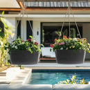 La Jolie Maison Large Hanging Planters - 12 Inch Outdoor Flower Pots, Hanging Garden Planters Set of 2, Black Charcoal by CozyNest Decor