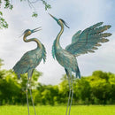 Crane Statues for Outdoor, Metal Heron Garden Statues Bird Yard Art, Standing Sculptures for Yard Lawn Pond Garden Decor, 38-42 Inch Set of 2, Cyan by GreenHaven Gardens