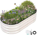 Galvanized Raised Garden Bed - 4x2x1FT Metal Planter Boxes Outdoor | Oval Steel Raised Bed Kit for Gardening with Protective Tape, Gloves for Vegetables, Flower, Herb (White) by GreenHaven Gardens